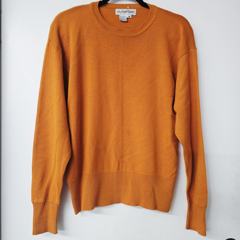 Outlander Burnt Orange Wool Fall Pullover Sweater With Accent Sleeve Buttons (M)